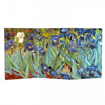 2 ft. Short Double Sided Works of Van Gogh Canvas Folding Screen - Irises/Starry Night Over Rhone